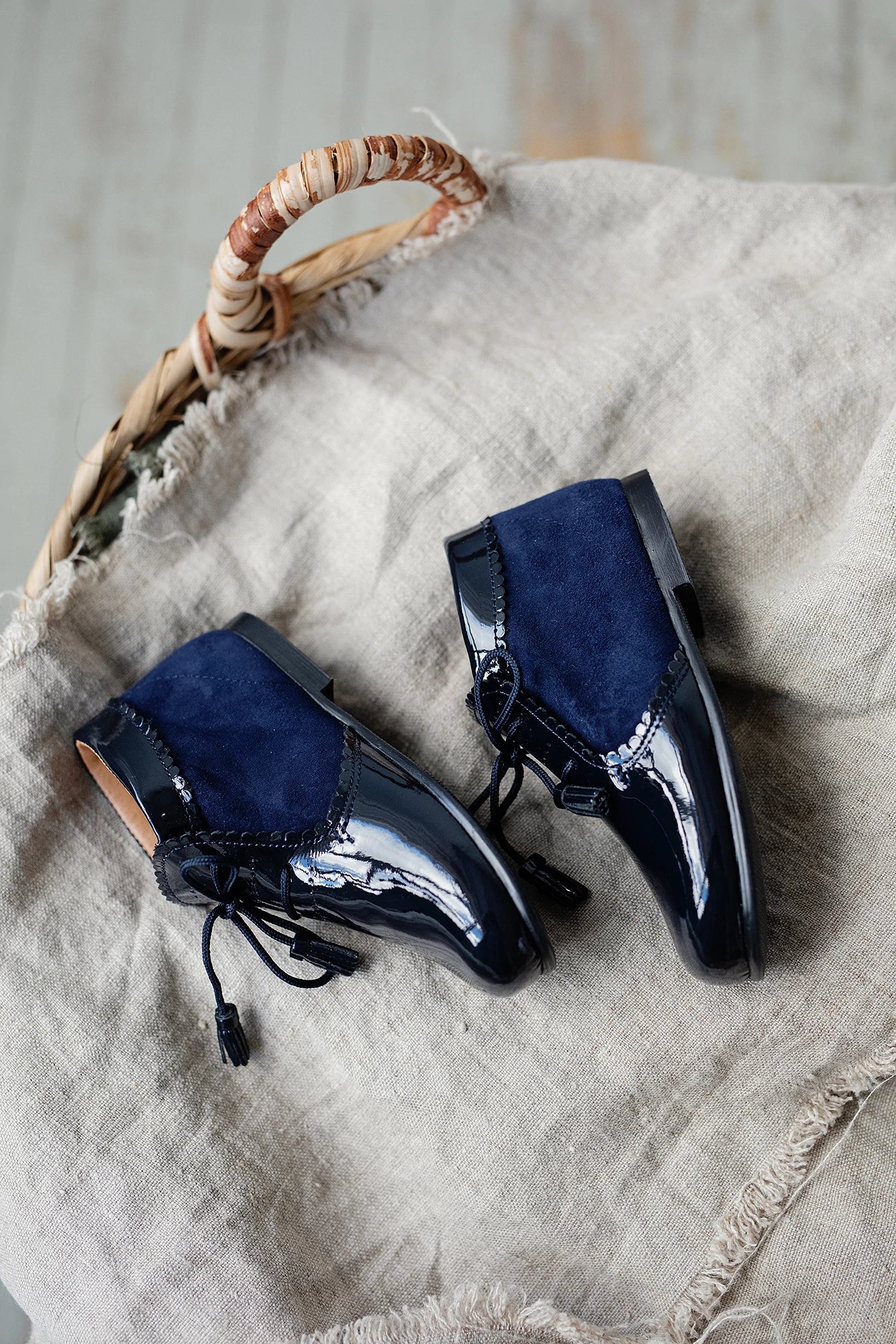 "Vienna" Patent and Suede Ankle Boots - Navy - Ardito
