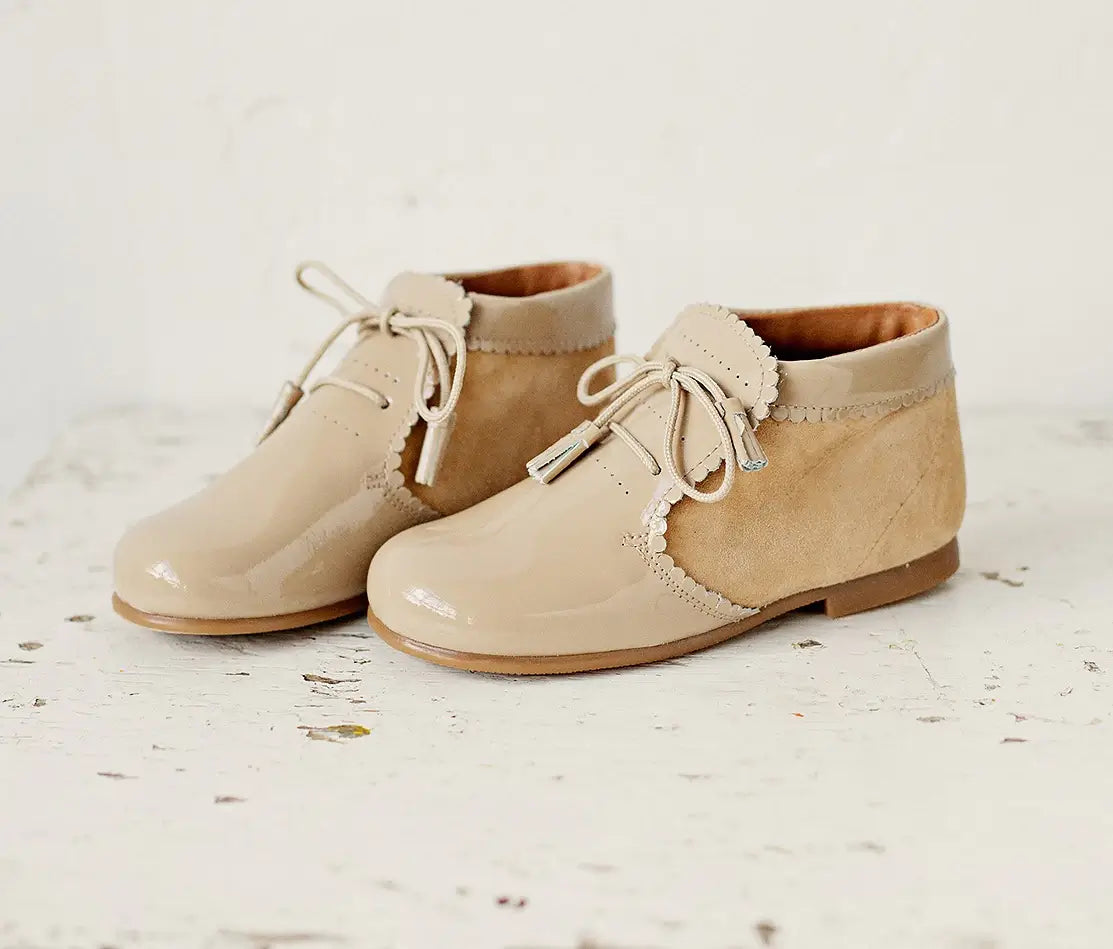"Vienna" Patent and Suede Ankle Boots - Beige - Ardito