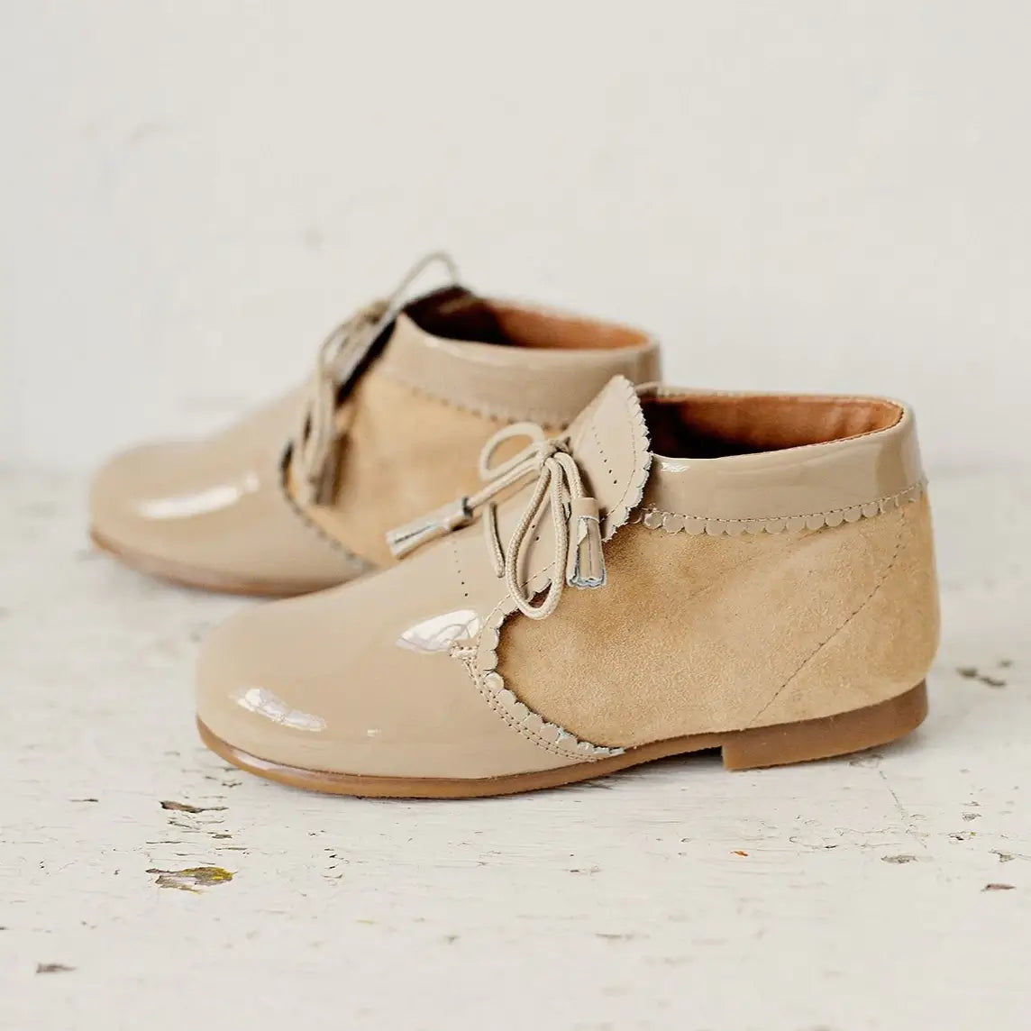 "Vienna" Patent and Suede Ankle Boots - Beige - Ardito