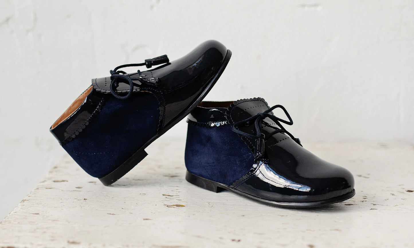 "Vienna" Patent and Suede Ankle Boots - Navy - Ardito